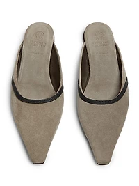 Monili-Trimmed Suede Mules