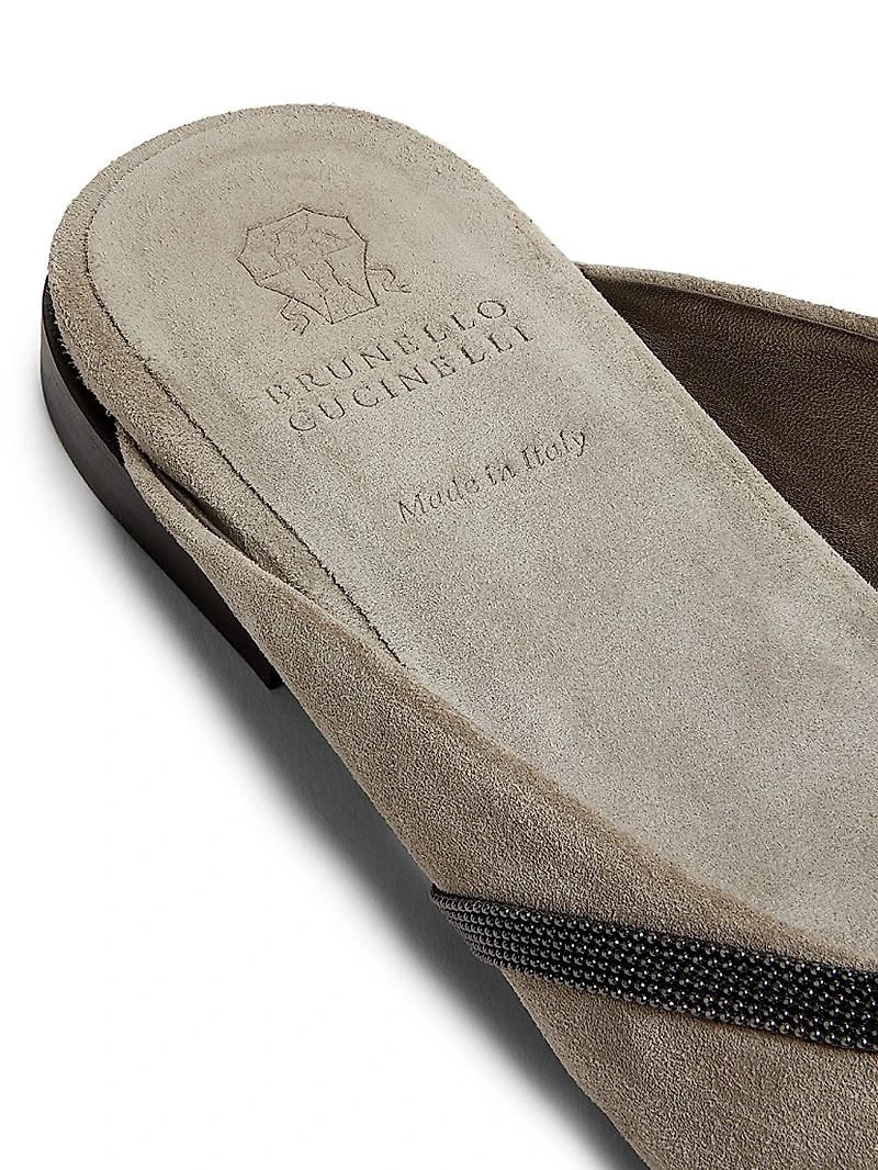 Monili-Trimmed Suede Mules