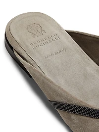Monili-Trimmed Suede Mules