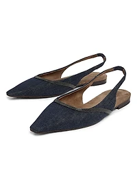 No Fade Monili-Trimmed Denim Slingback Flats