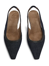 No Fade Monili-Trimmed Denim Slingback Flats