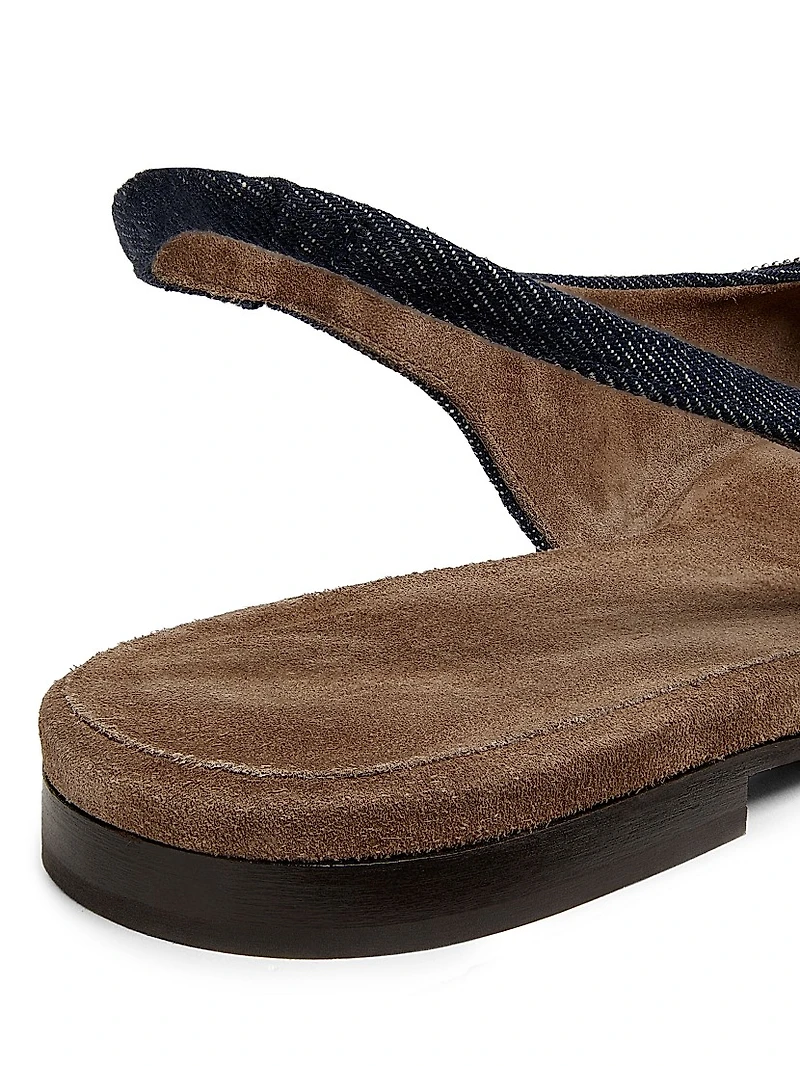 No Fade Monili-Trimmed Denim Slingback Flats