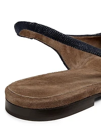 No Fade Monili-Trimmed Denim Slingback Flats
