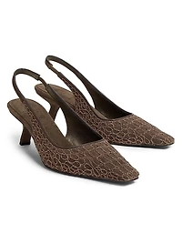 Monili-Embroidered Suede Slingback Pumps