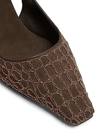 Monili-Embroidered Suede Slingback Pumps