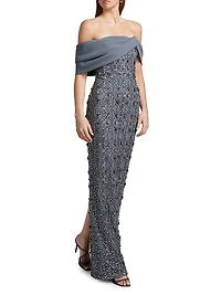 Crystal-Embellished Tulle Off-The-Shoulder Gown