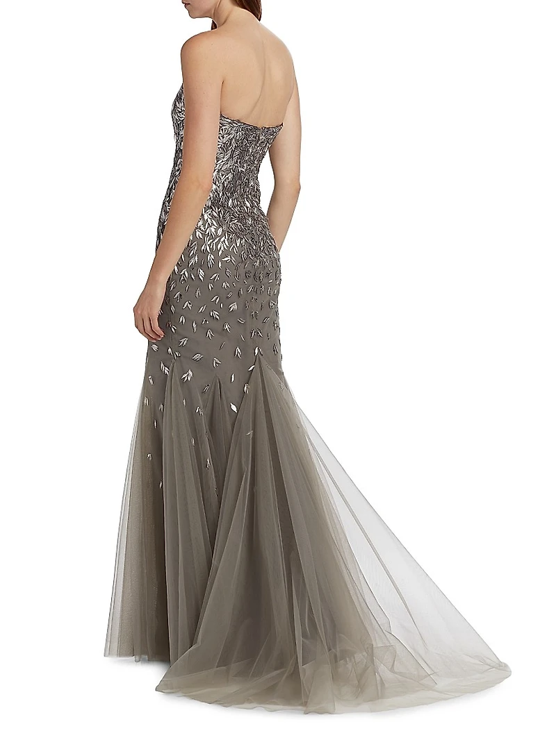 Embellished Tulle Strapless Gown