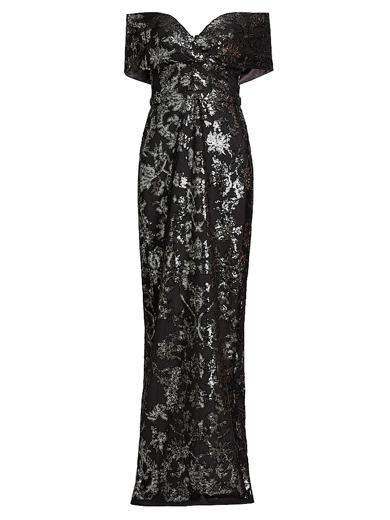 Sequin Tulle Off-The-Shoulder Gown