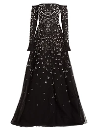 Embroidered Tulle Gown