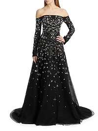 Embroidered Tulle Gown