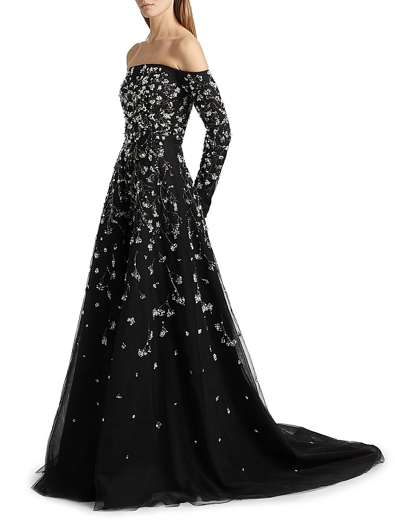 Embroidered Tulle Gown