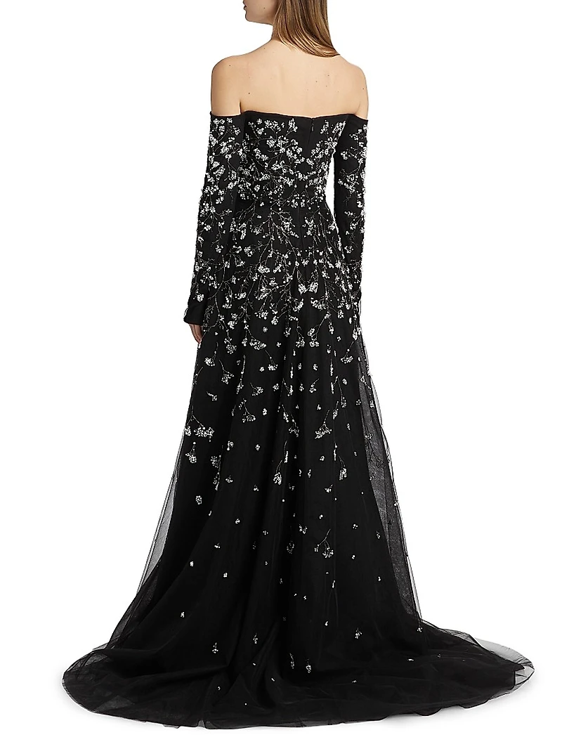 Embroidered Tulle Gown