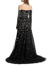 Embroidered Tulle Gown