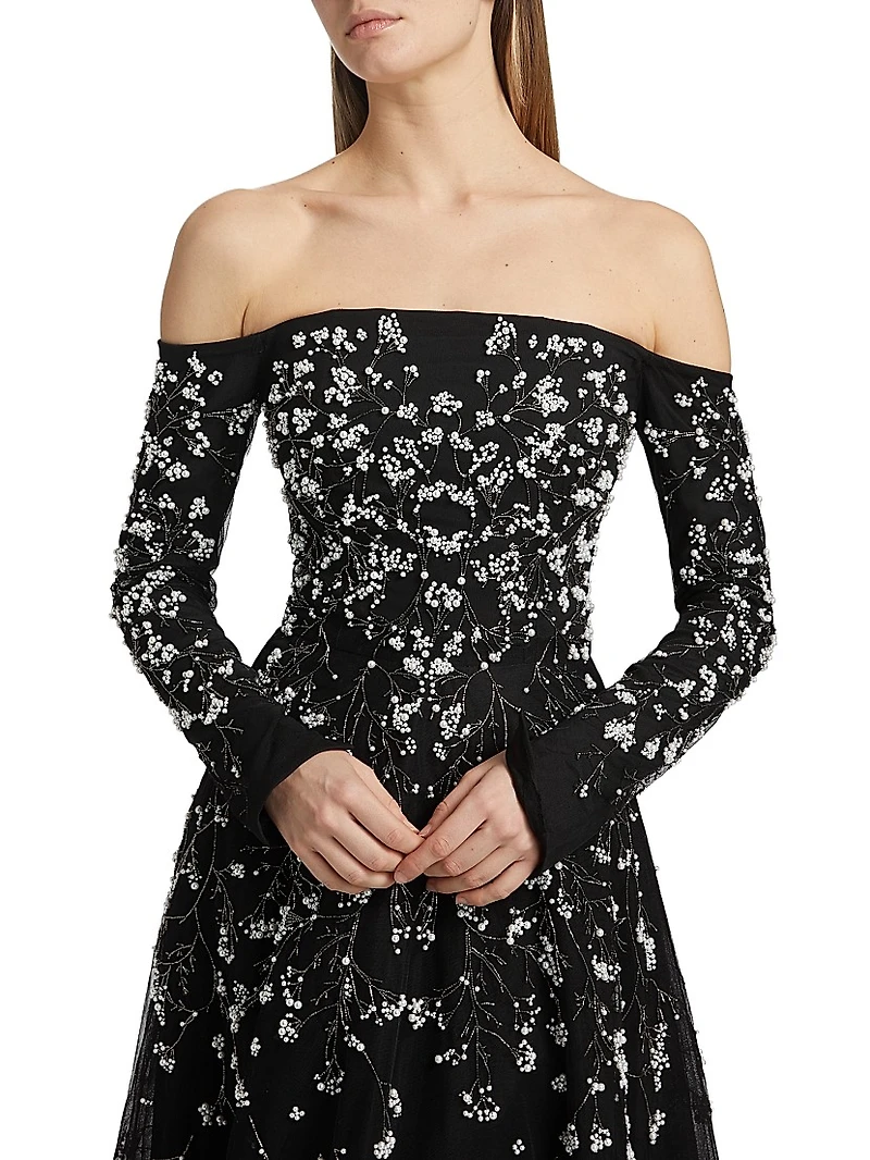 Embroidered Tulle Gown