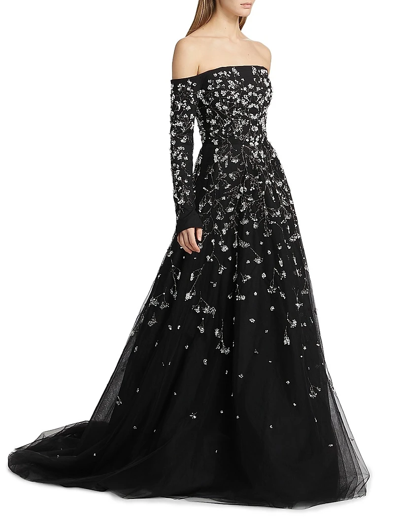 Embroidered Tulle Gown