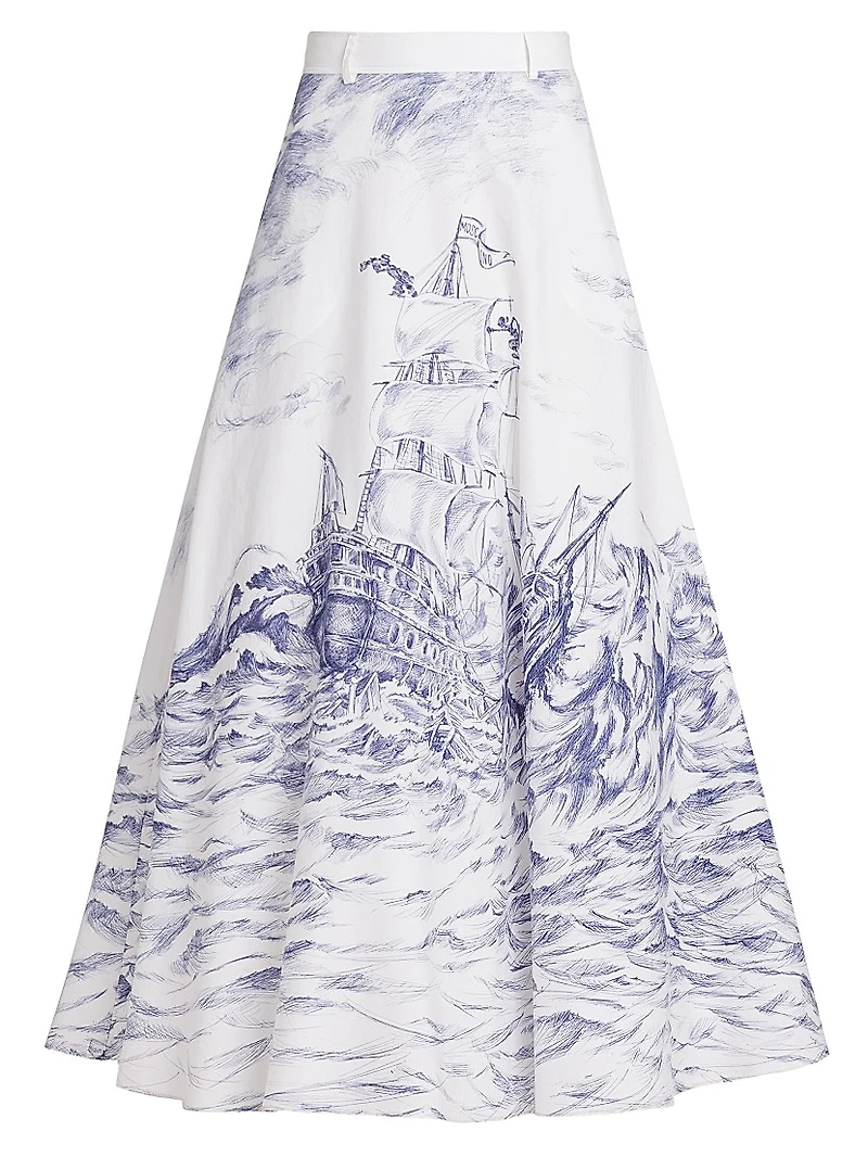 Printed Poplin A-Line Maxi-Skirt