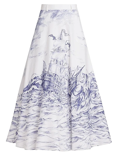 Printed Poplin A-Line Maxi-Skirt