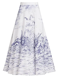 Printed Poplin A-Line Maxi-Skirt