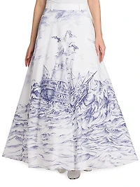 Printed Poplin A-Line Maxi-Skirt