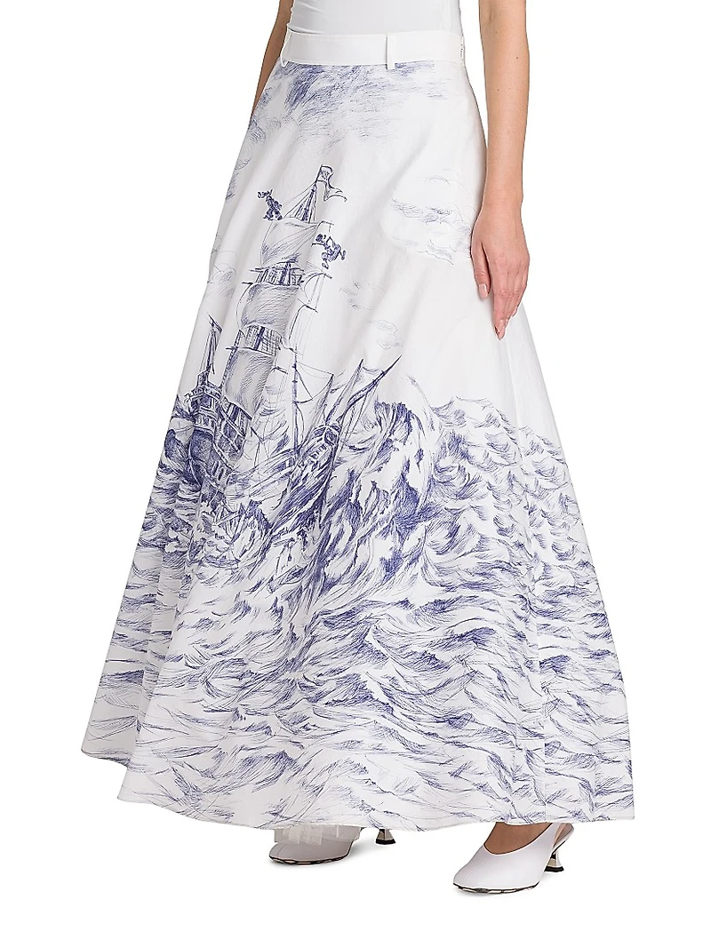 Printed Poplin A-Line Maxi-Skirt