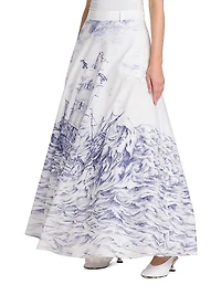 Printed Poplin A-Line Maxi-Skirt