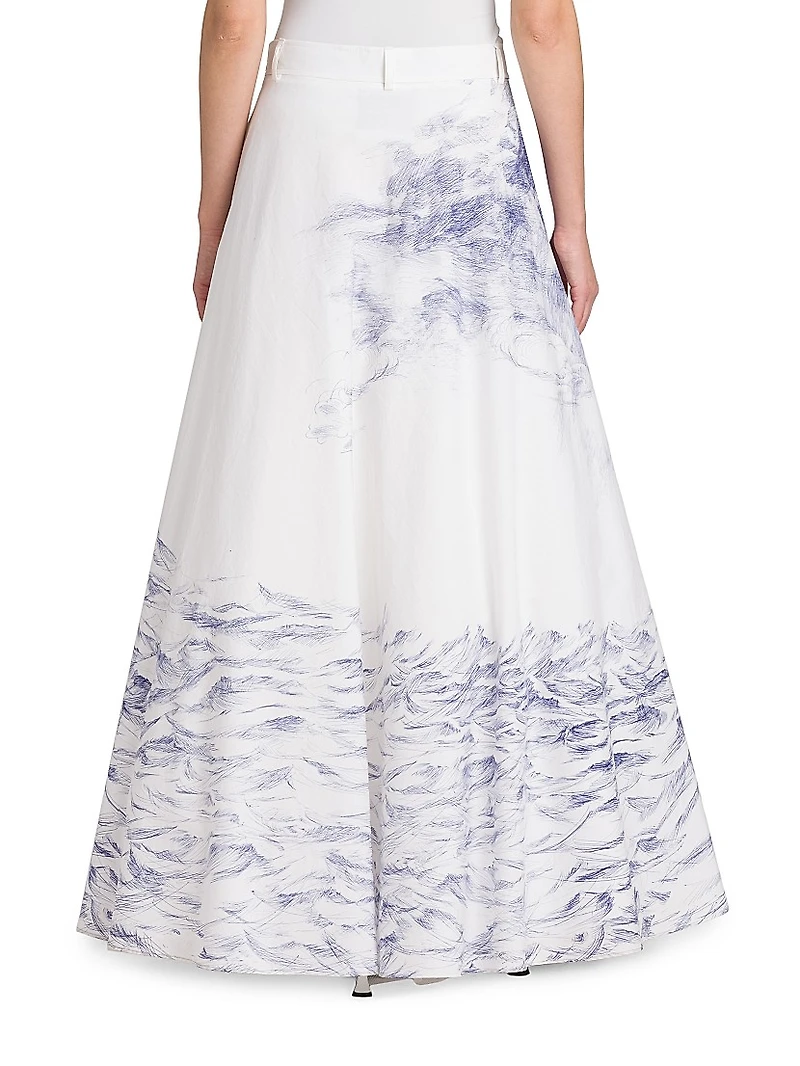 Printed Poplin A-Line Maxi-Skirt