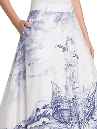 Printed Poplin A-Line Maxi-Skirt
