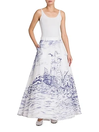 Printed Poplin A-Line Maxi-Skirt