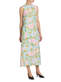 Smiley And Flower Print Silk Midi-Dress