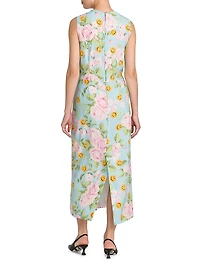 Smiley And Flower Print Silk Midi-Dress