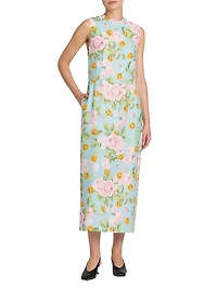Smiley And Flower Print Silk Midi-Dress