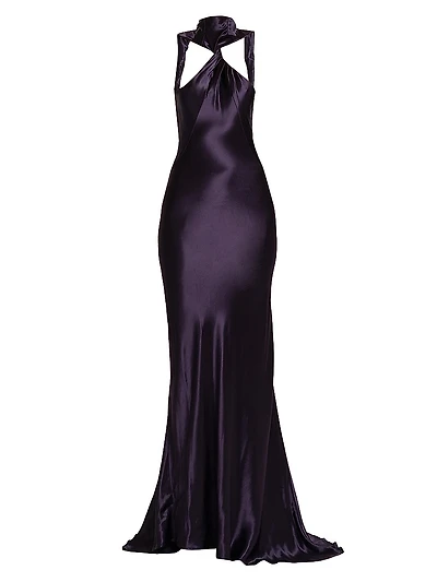 Satin Twisted Halter Gown