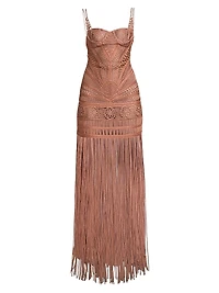 Macramé Bustier Fringe Gown