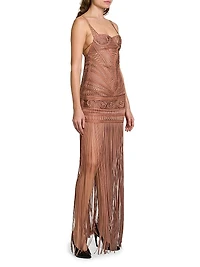 Macramé Bustier Fringe Gown