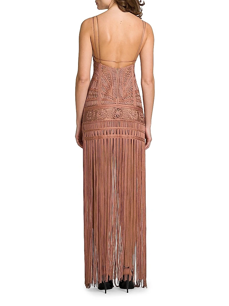 Macramé Bustier Fringe Gown