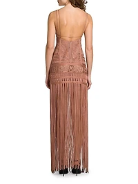Macramé Bustier Fringe Gown