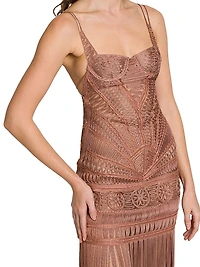 Macramé Bustier Fringe Gown