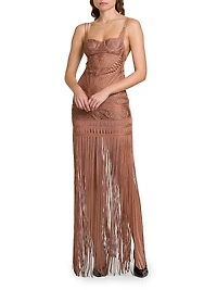 Macramé Bustier Fringe Gown
