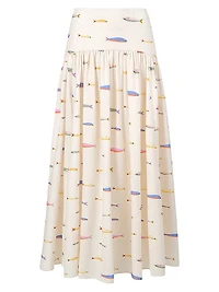 Procida Fish-Print Linen Maxi Skirt