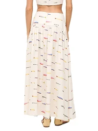 Procida Fish-Print Linen Maxi Skirt