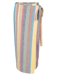 Kaitlin Striped Linen Wrap Skirt