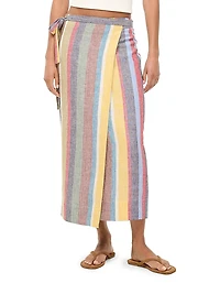 Kaitlin Striped Linen Wrap Skirt