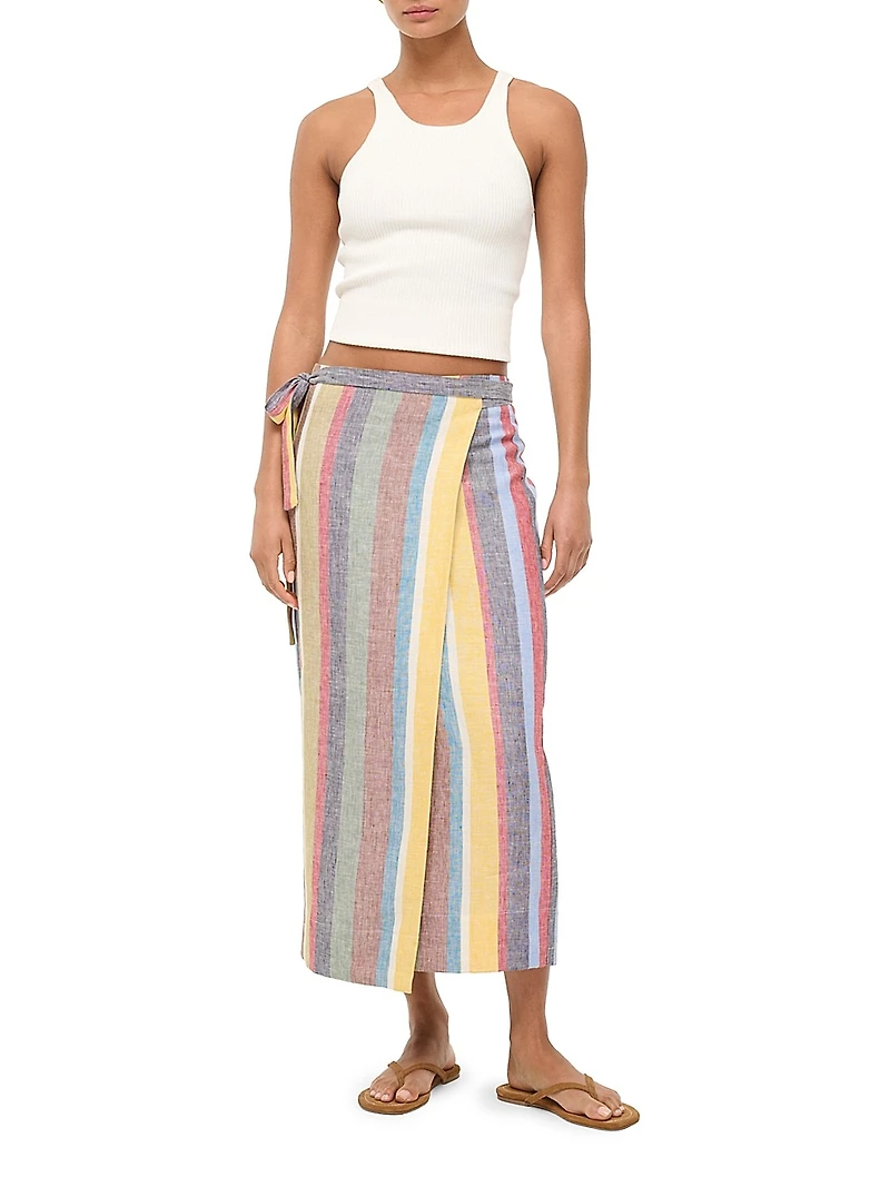 Kaitlin Striped Linen Wrap Skirt