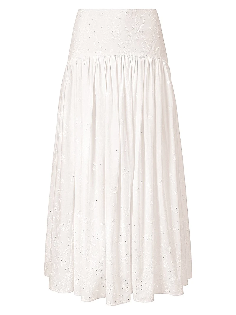 Procida Pleated Eyelet Maxi Skirt