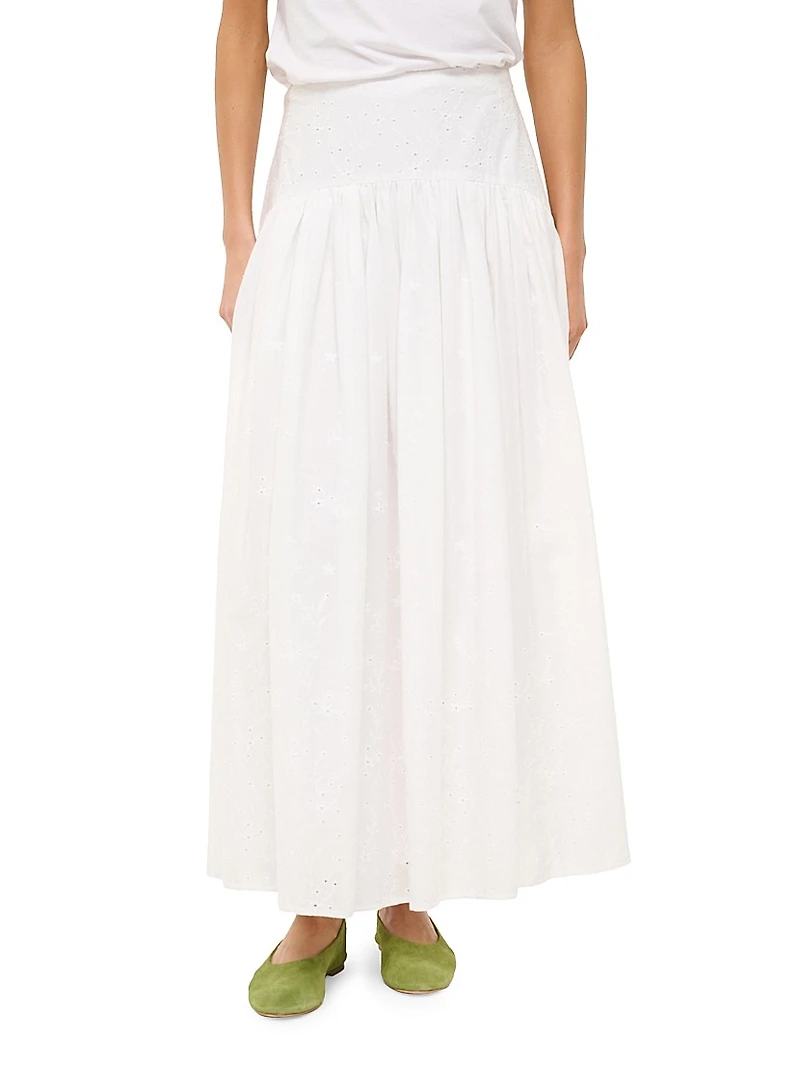 Procida Pleated Eyelet Maxi Skirt