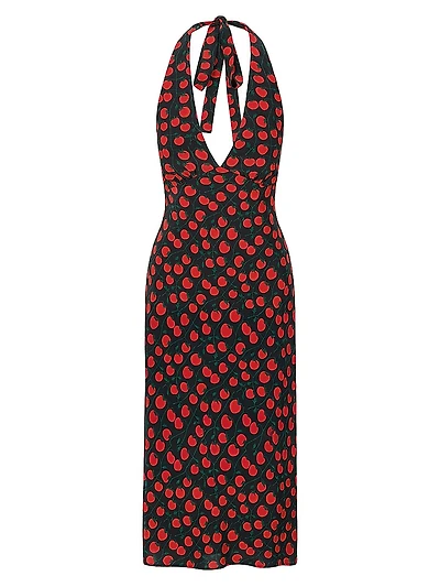 Lucca Printed Crepe Halter Midi-Dress