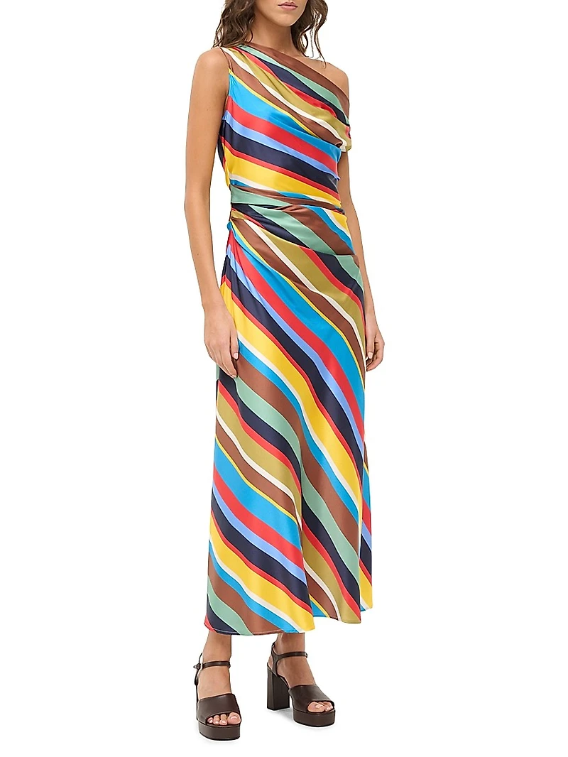 Phare Draped Striped Stretch-Silk Maxi Dress