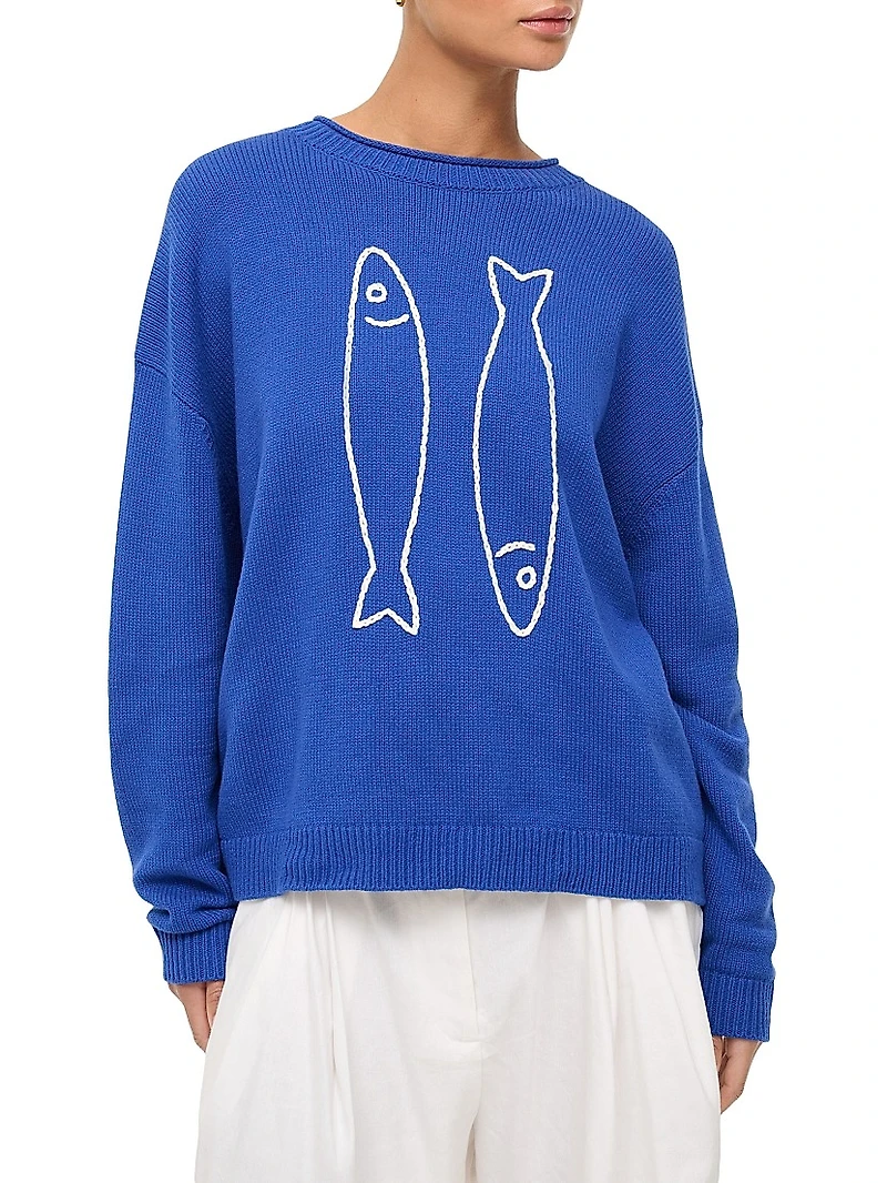 Giada Fish-Print Crewneck Sweater