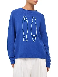 Giada Fish-Print Crewneck Sweater