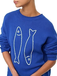 Giada Fish-Print Crewneck Sweater